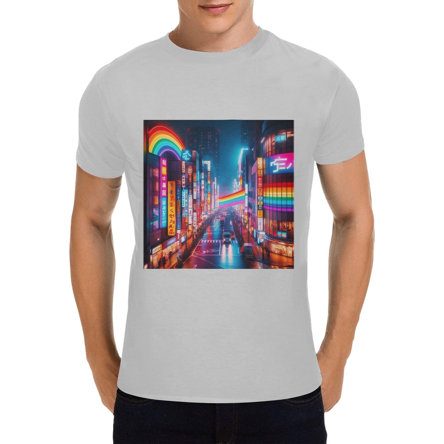 Neon Rainbow Downtown Tokyo Japan Men's T-Shirt