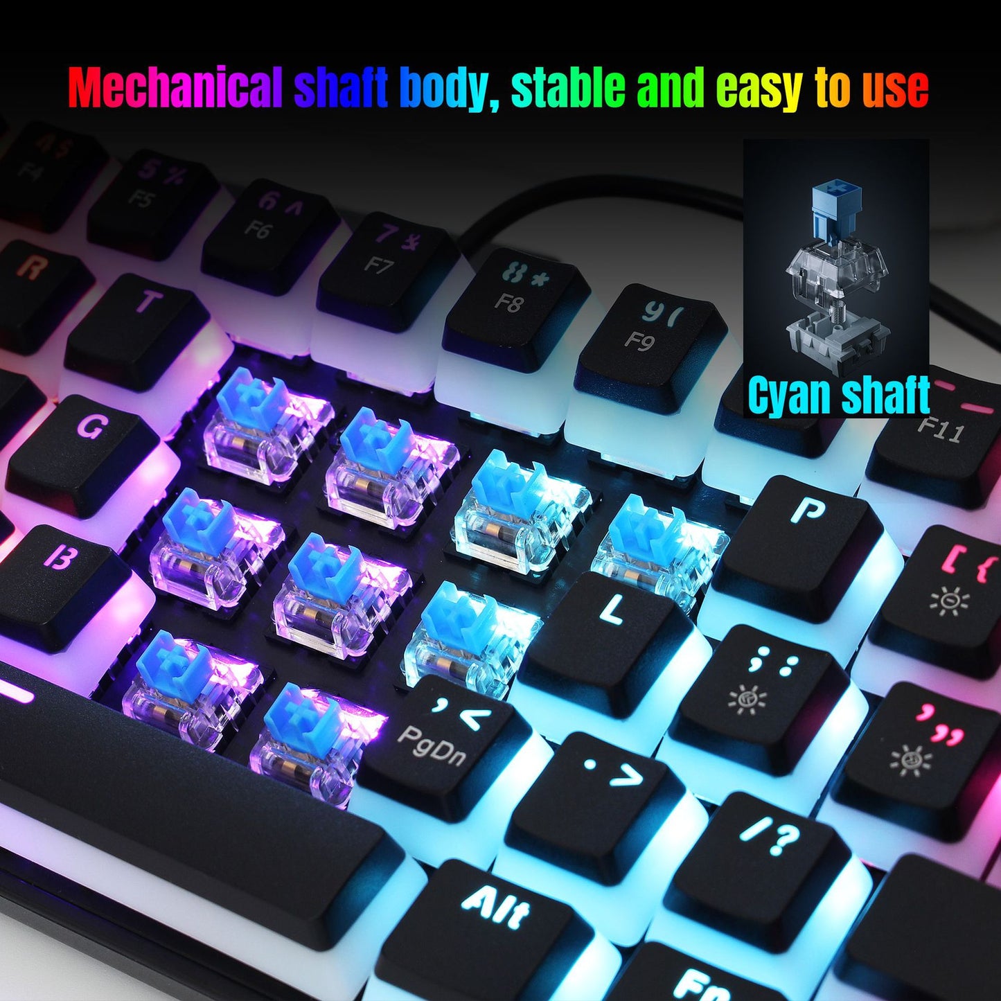 61-Key Wired Mechanical Keyboard with Pudding Keycaps