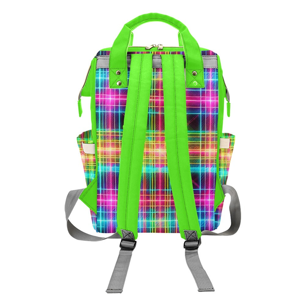 Neon Rainbow Plaid Multi-Function Backpack