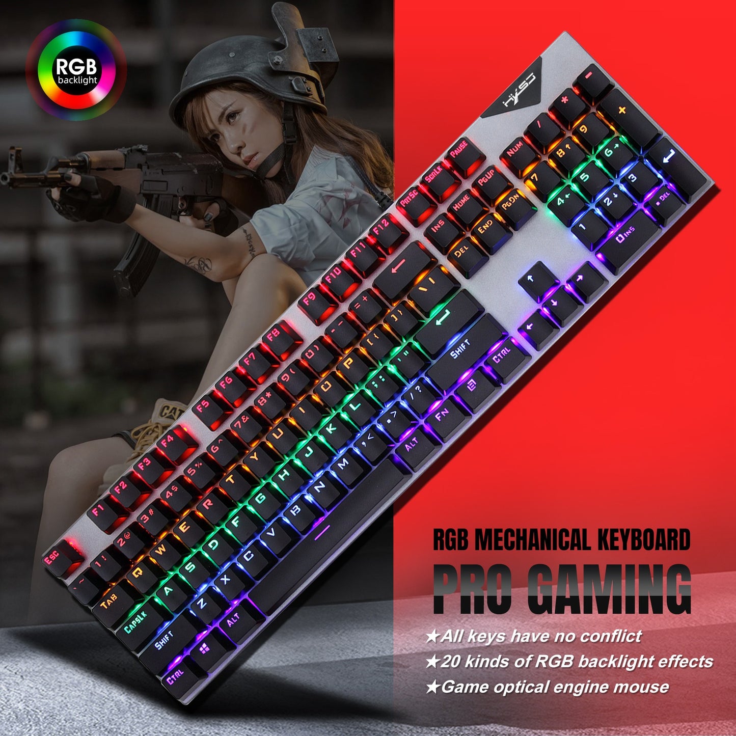 RGB Illuminated Mechanical Feel Suspended Keycaps Set