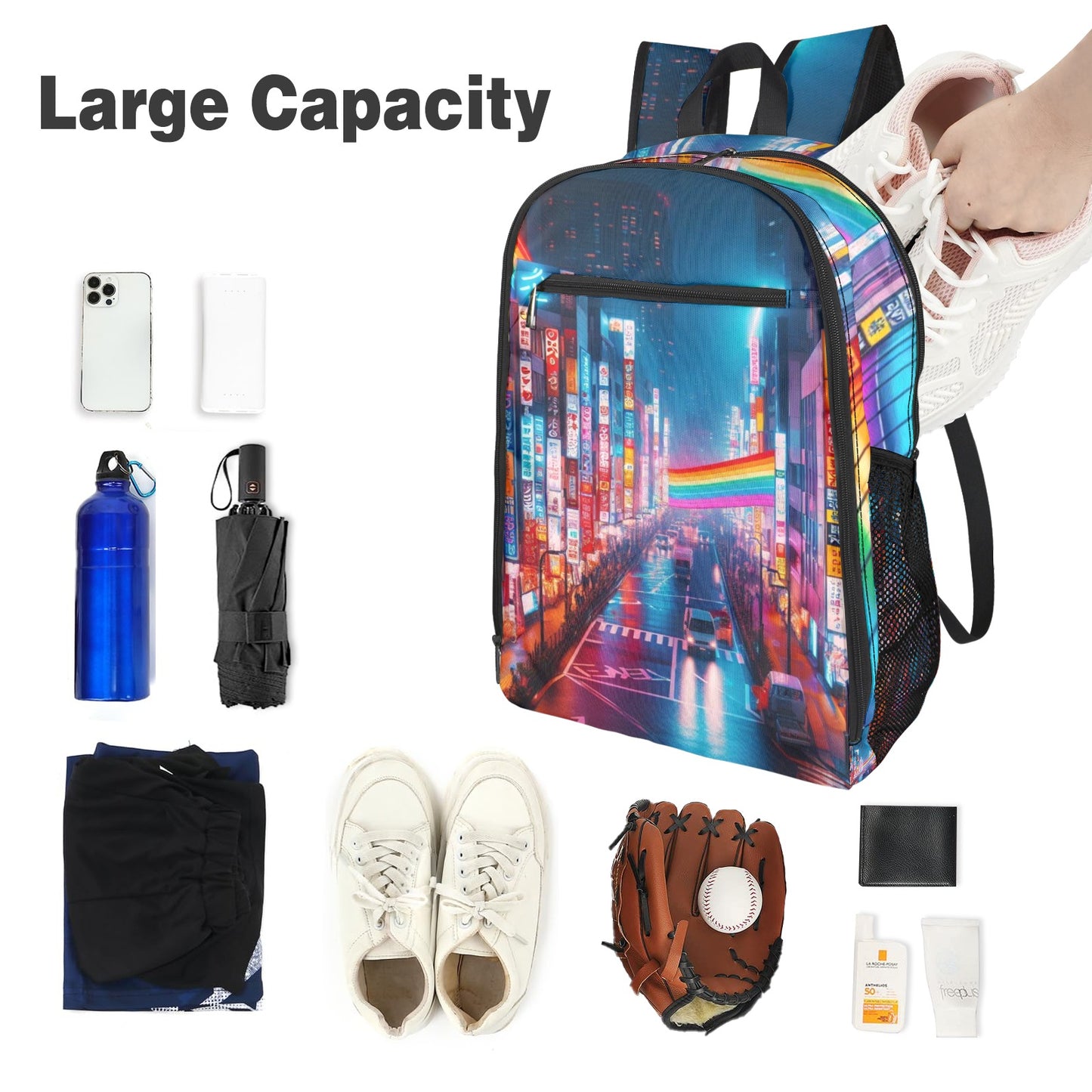 Neon Rainbow Downtown Tokyo All Over Print Sports Backpack