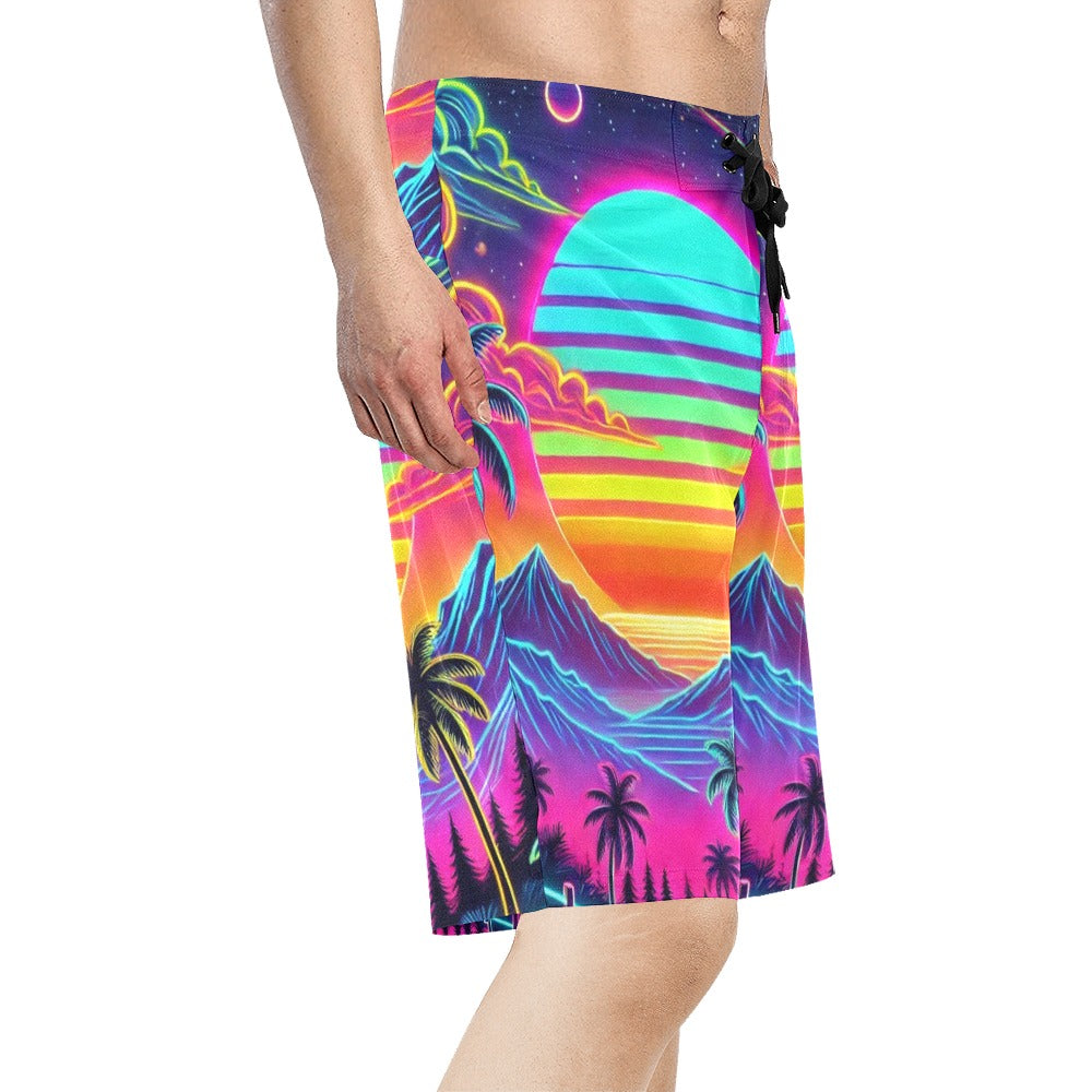 Neon Rainbow Sunset Men's Relaxed-Fit All Over Print Shorts