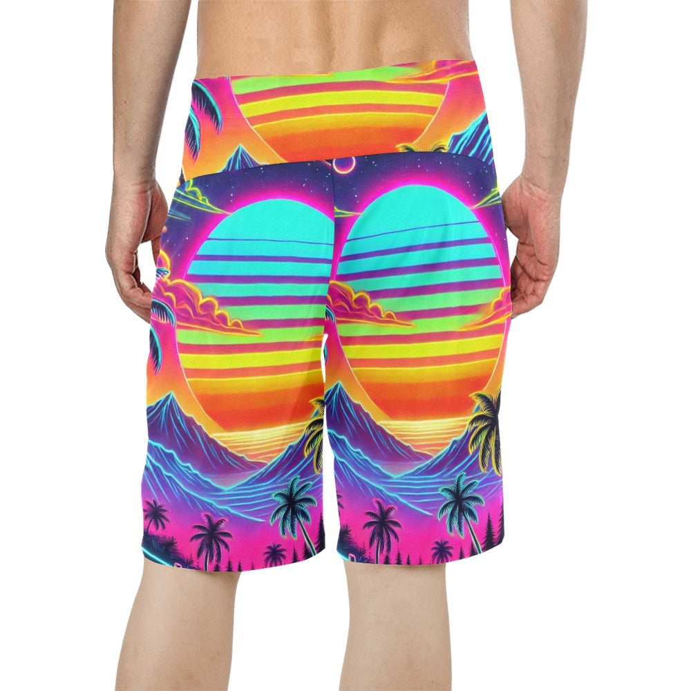 Neon Rainbow Sunset Men's Relaxed-Fit All Over Print Shorts