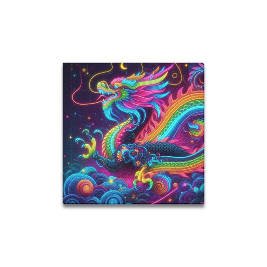 Neon Rainbow Dragon Framed Canvas Print 12"x12"