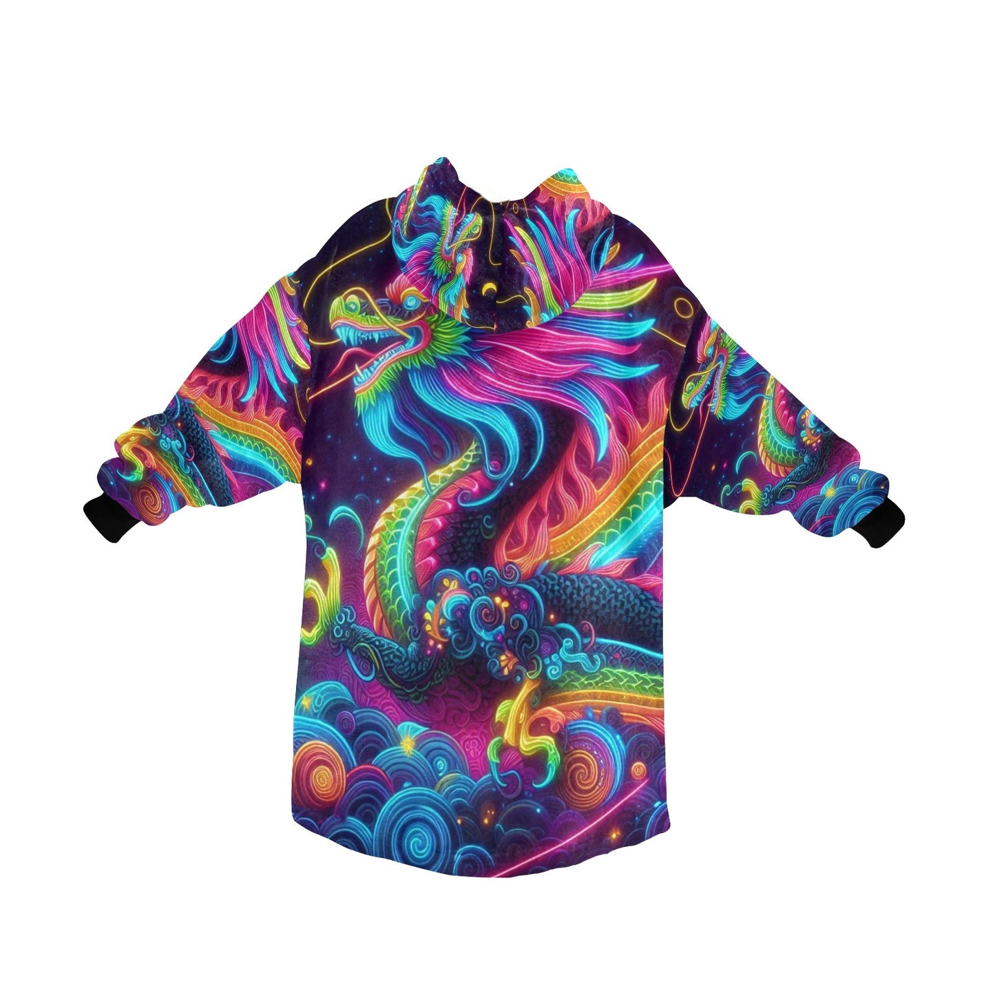 Neon Rainbow Dragon Blanket Hoodie for Men