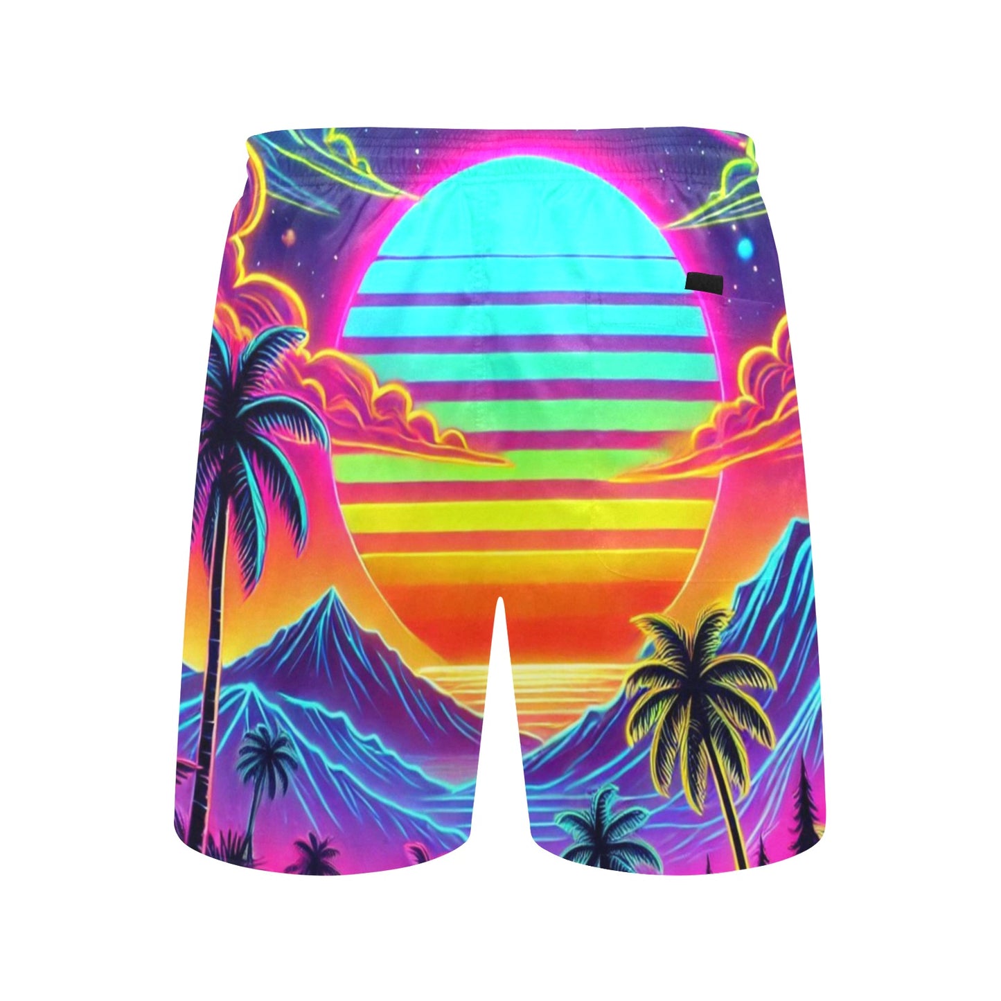 Neon Rainbow Sunset Men's Mid-Length Beach Shorts