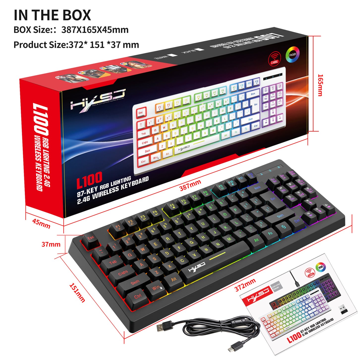 Rainbow 87-Key Wireless RGB Backlit Keyboard