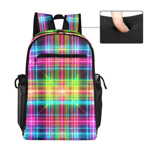 Neon Rainbow Plaid Sports Backpack