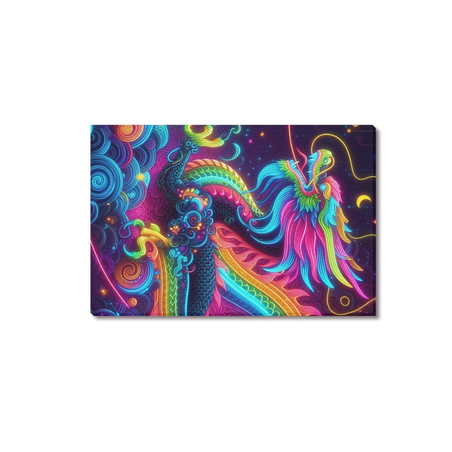 Neon Rainbow Dragon Framed Canvas Print - 12x18 inch