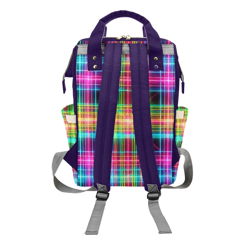 Neon Rainbow Plaid Multi-Function Backpack