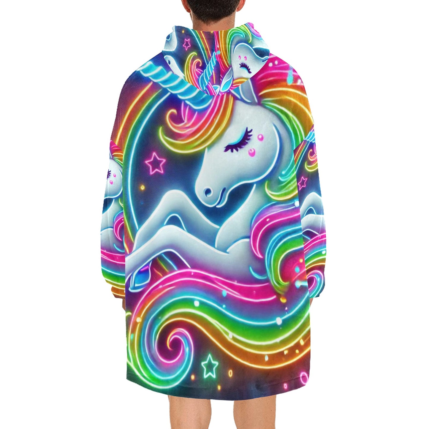 Neon Rainbow Unicorn Blanket Hoodie for Men