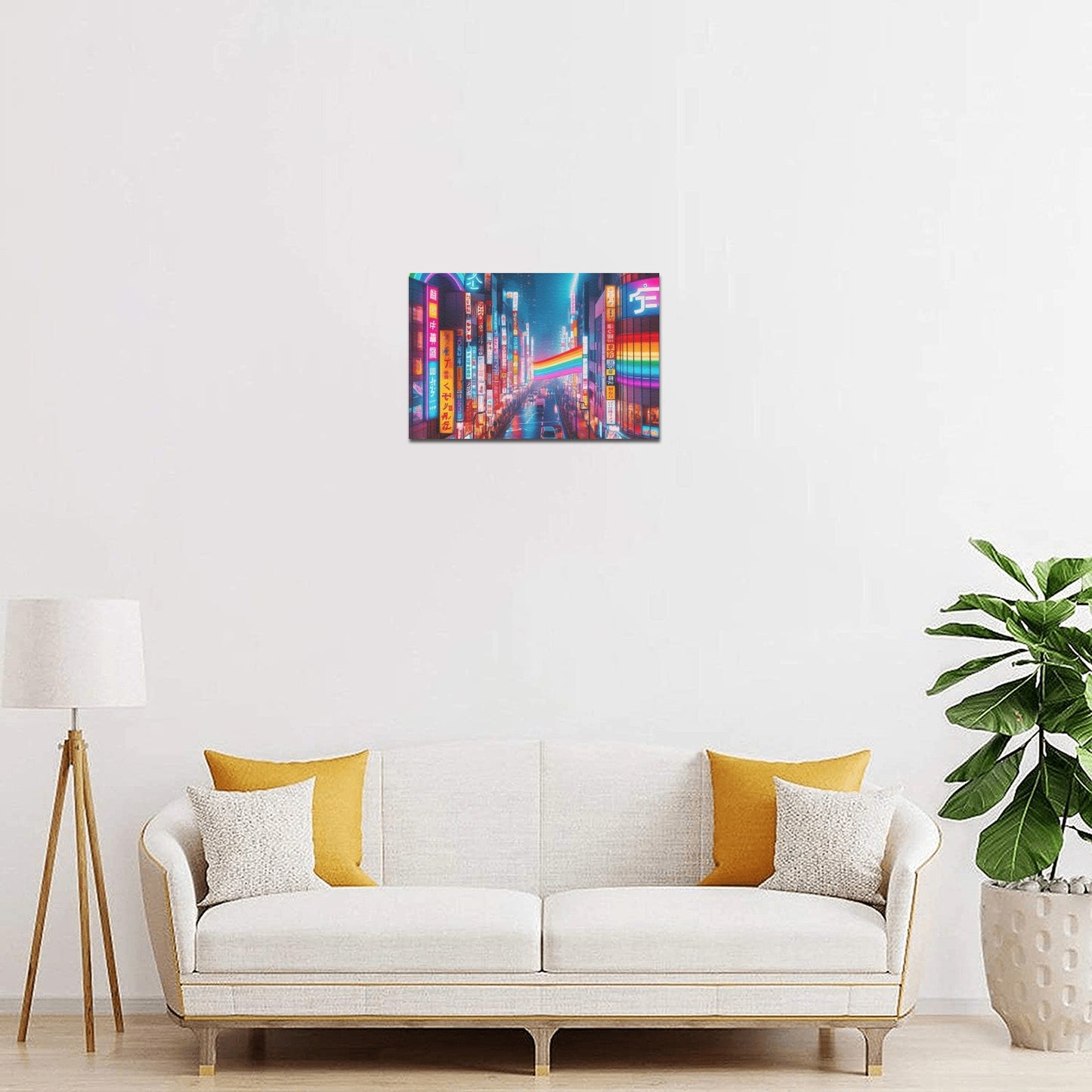 Neon Rainbow Tokyo Framed Canvas Print 12" x 8"