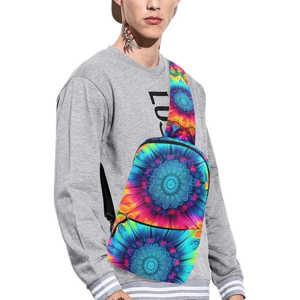 Neon Rainbow Tie-Dye Men's Chest Bag