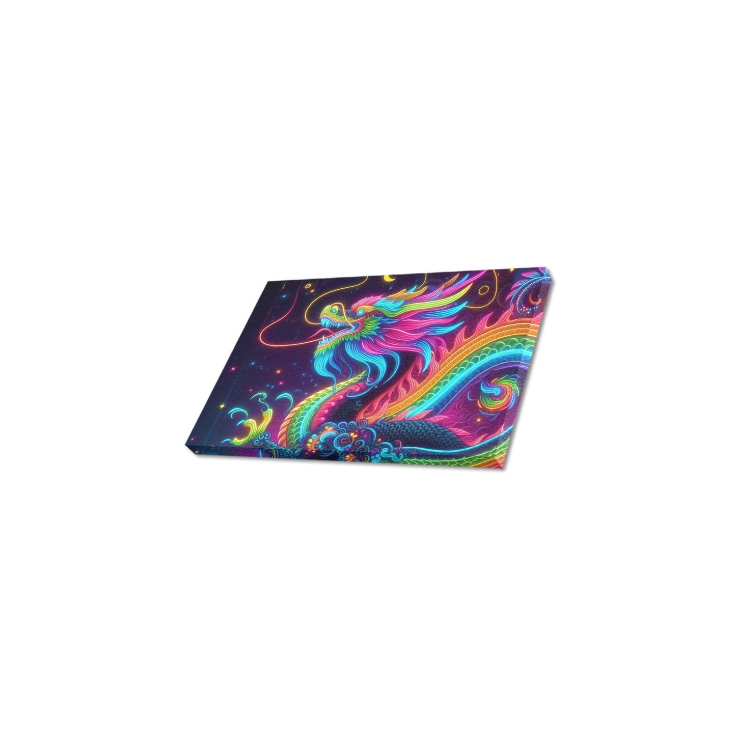 Neon Rainbow Dragon Framed Canvas Print 12" x 8"