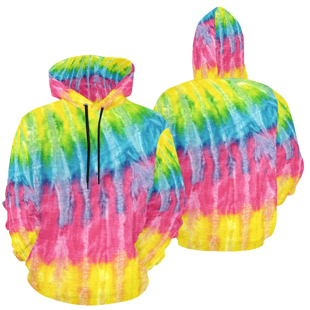 Neon Rainbow Tie-Dye Men's All Over Print Hoodie