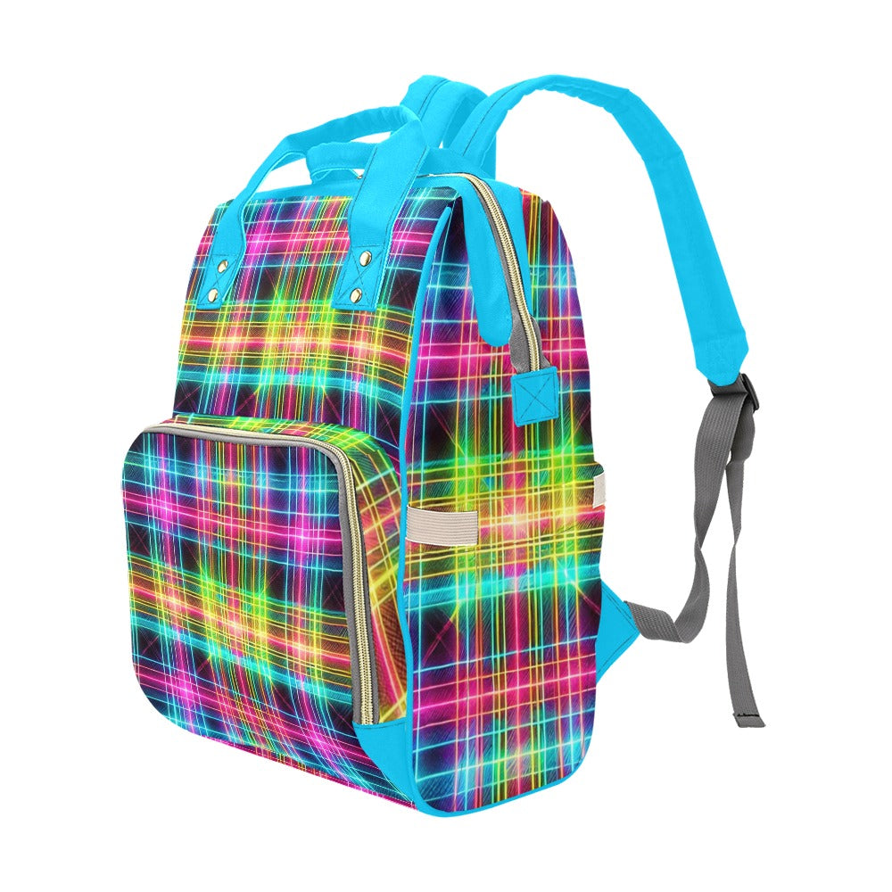 Neon Rainbow Plaid Multi-Function Backpack