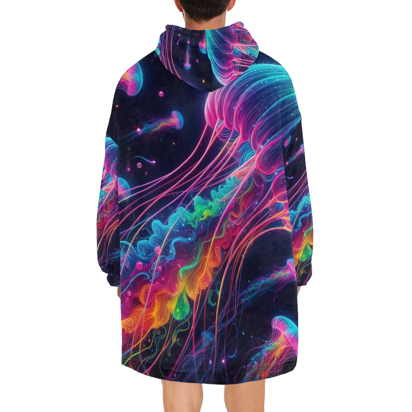 Neon Rainbow Jellyfish Blanket Hoodie for Men