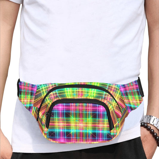 Neon Rainbow Plaid Unisex Waist Bag