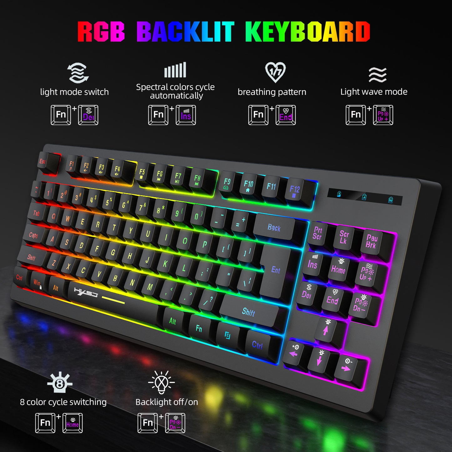 Rainbow 87-Key Wireless RGB Backlit Keyboard