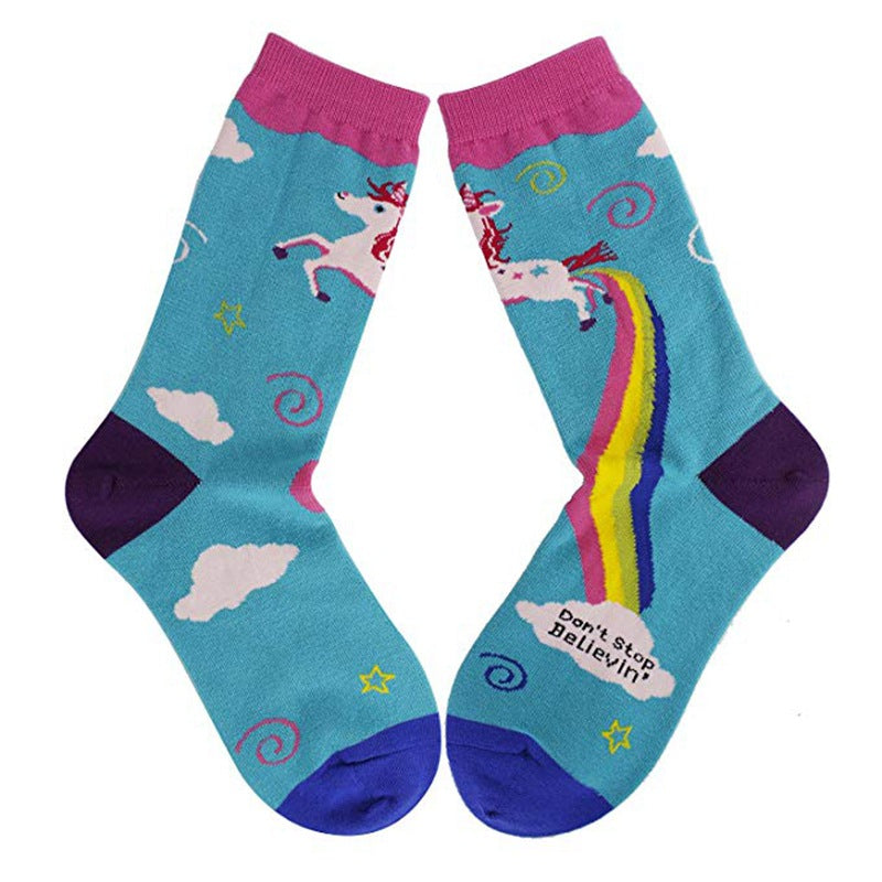 Unicorn Rainbow Printed Leisure Socks for Autumn & Winter