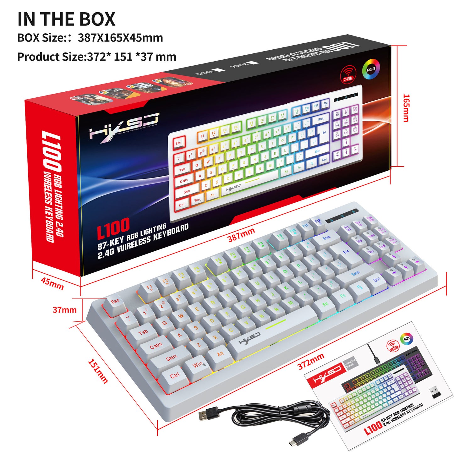 Rainbow 87-Key Wireless RGB Backlit Keyboard