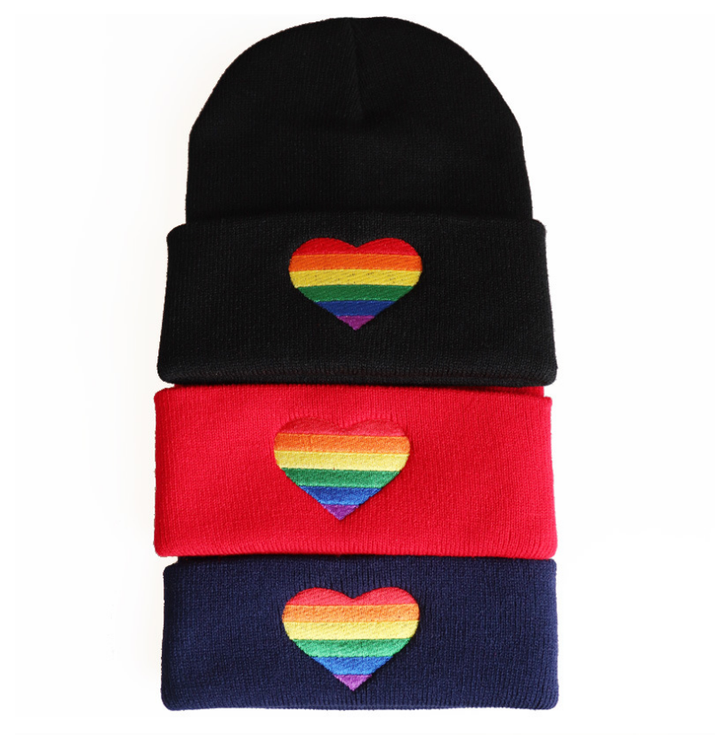 LGBT Rainbow Heart Chenille Beanie Hat for Men & Women