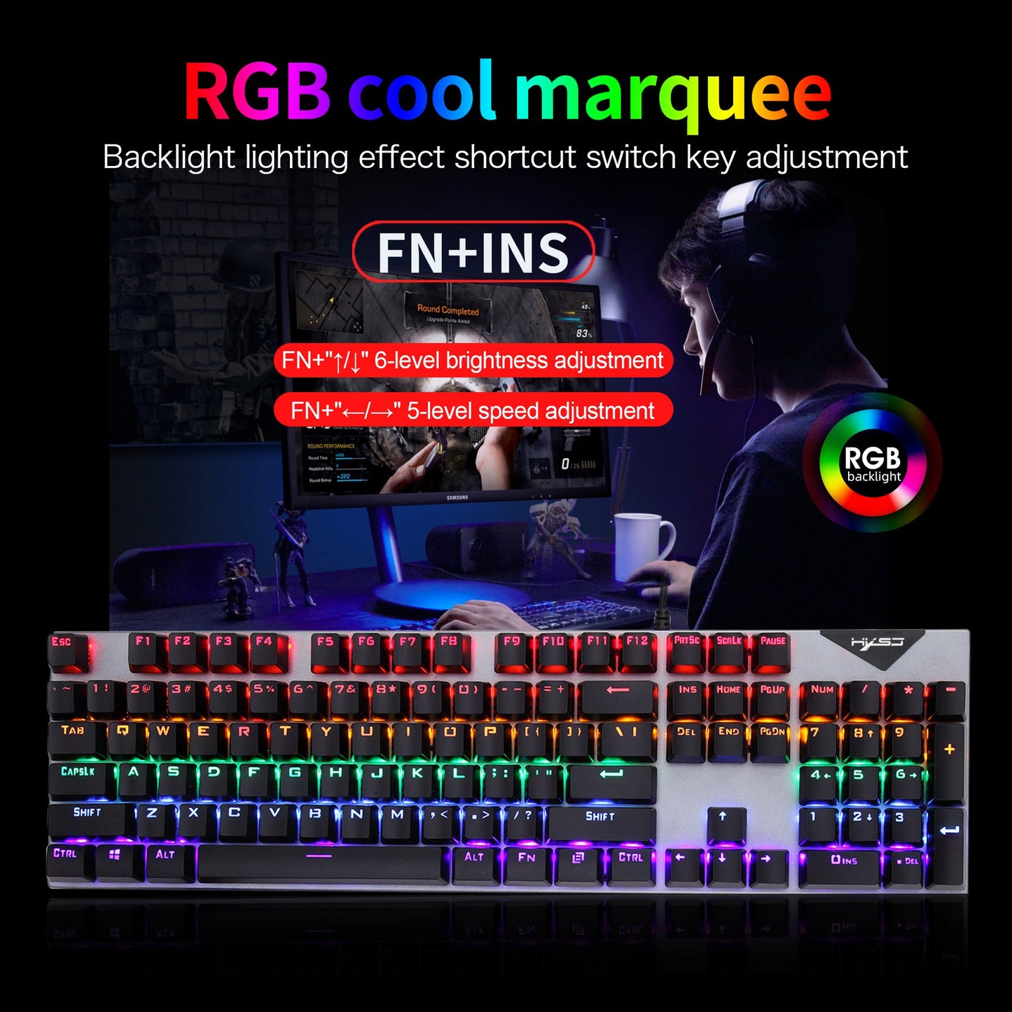 RGB Illuminated Mechanical Feel Suspended Keycaps Set