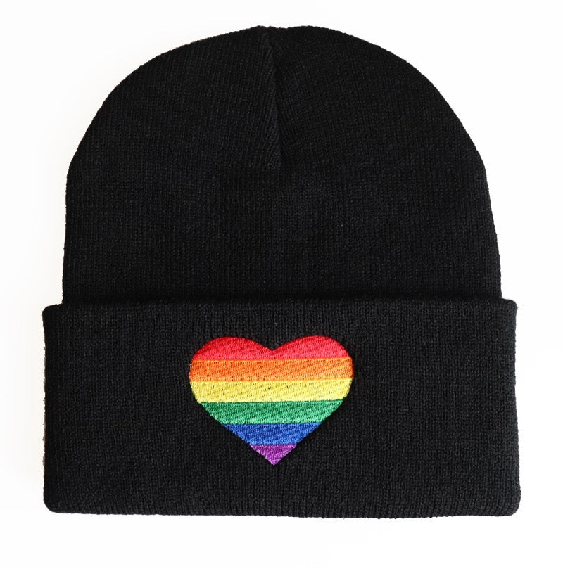 LGBT Rainbow Heart Chenille Beanie Hat for Men & Women