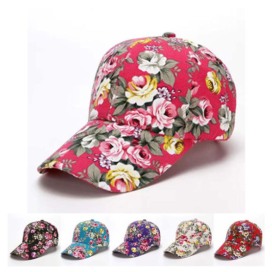 Floral Peony Baseball Cap - Adjustable Duck Bill Hat