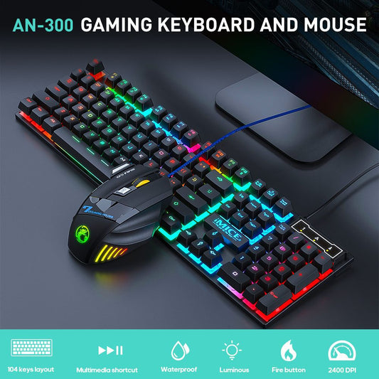 Rainbow Backlit Wired Gaming Keyboard and Mouse Set