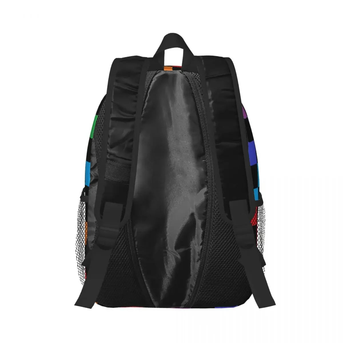 Checkered Rainbow Black Backpack for Teenagers