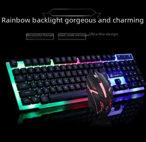 Floating Rainbow Backlight Wired Keyboard Mouse Set