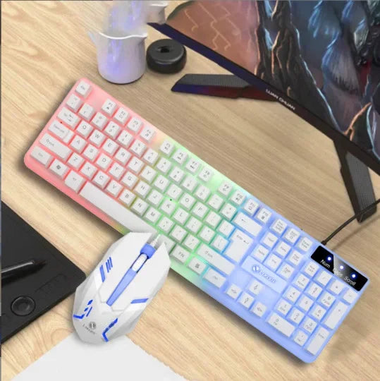 Floating Rainbow Backlight Wired Keyboard Mouse Set