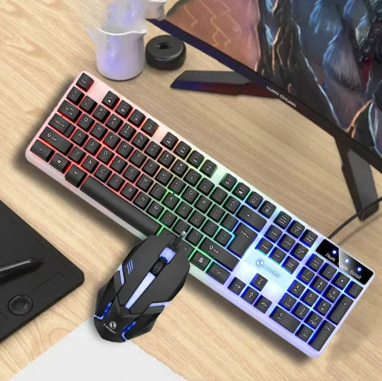 Floating Rainbow Backlight Wired Keyboard Mouse Set