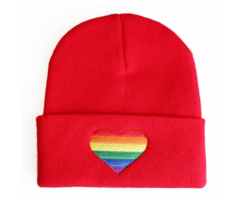 LGBT Rainbow Heart Chenille Beanie Hat for Men & Women