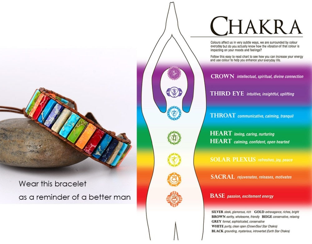 Handmade Rainbow Chakra Leather Wrap Bracelet