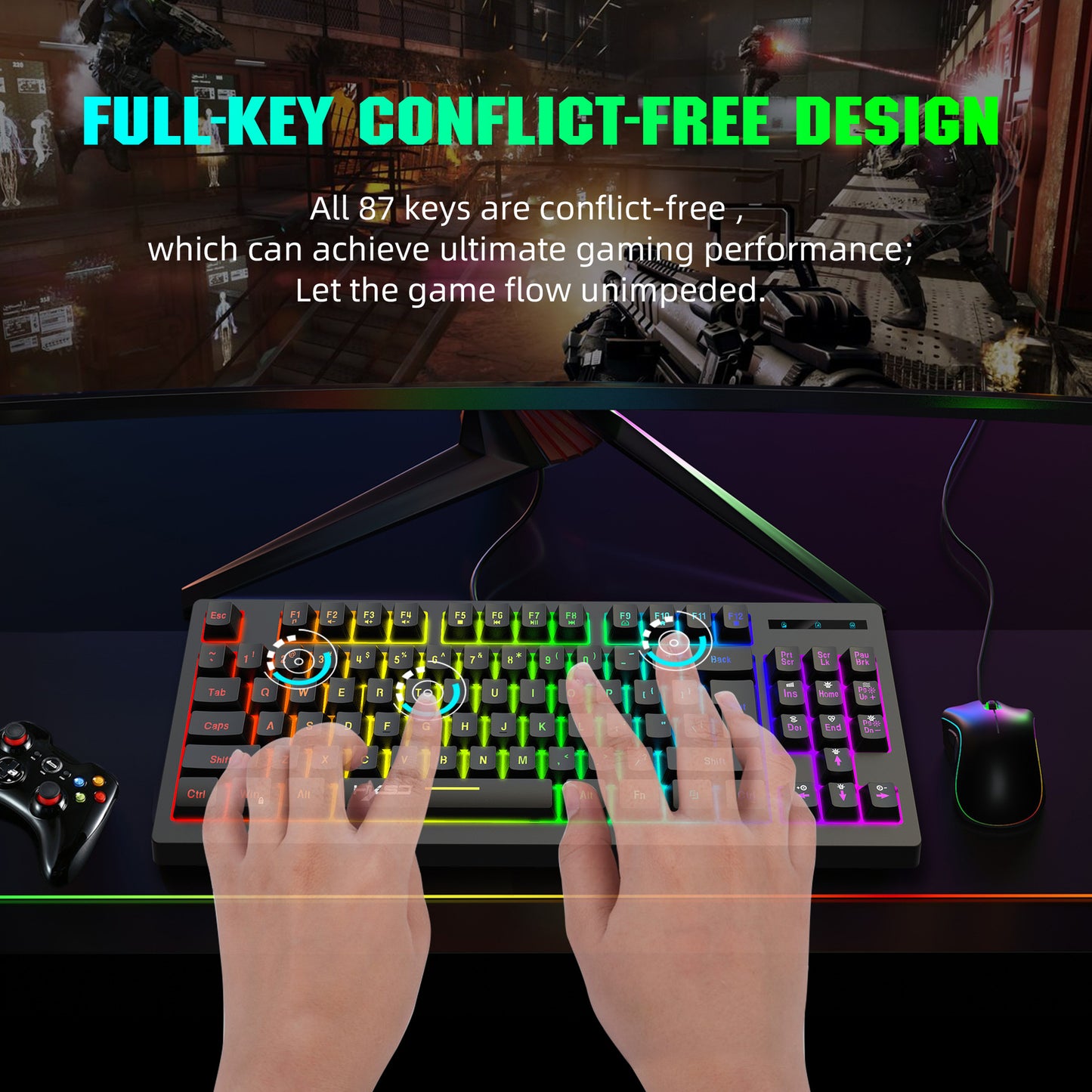 Rainbow 87-Key Wireless RGB Backlit Keyboard