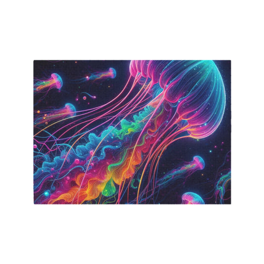 Neon Rainbow Jellyfish 500-Piece Wooden Photo Puzzle