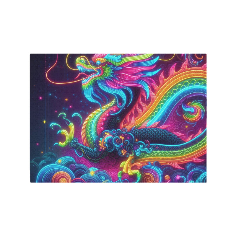 Neon Rainbow Dragon 500-Piece Wooden Photo Puzzle