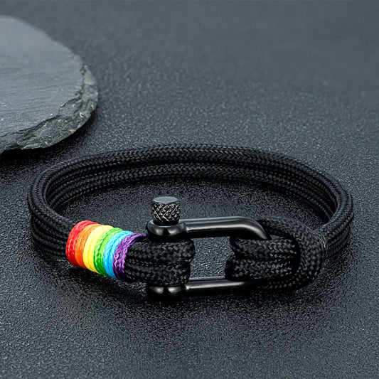 Black Stainless Steel U-Shape Rainbow Couple Bracelet