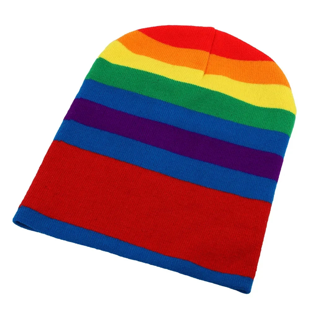 Rainbow Print Knitted Beanie - Warm Cycling & Ski Hat