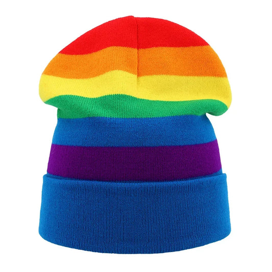 Rainbow Print Knitted Beanie - Warm Cycling & Ski Hat