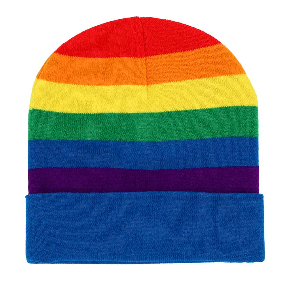 Rainbow Print Knitted Beanie - Warm Cycling & Ski Hat