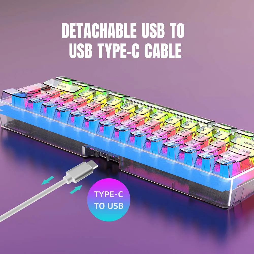 Transparent RGB Mechanical Gaming Keyboard - 61 Keys