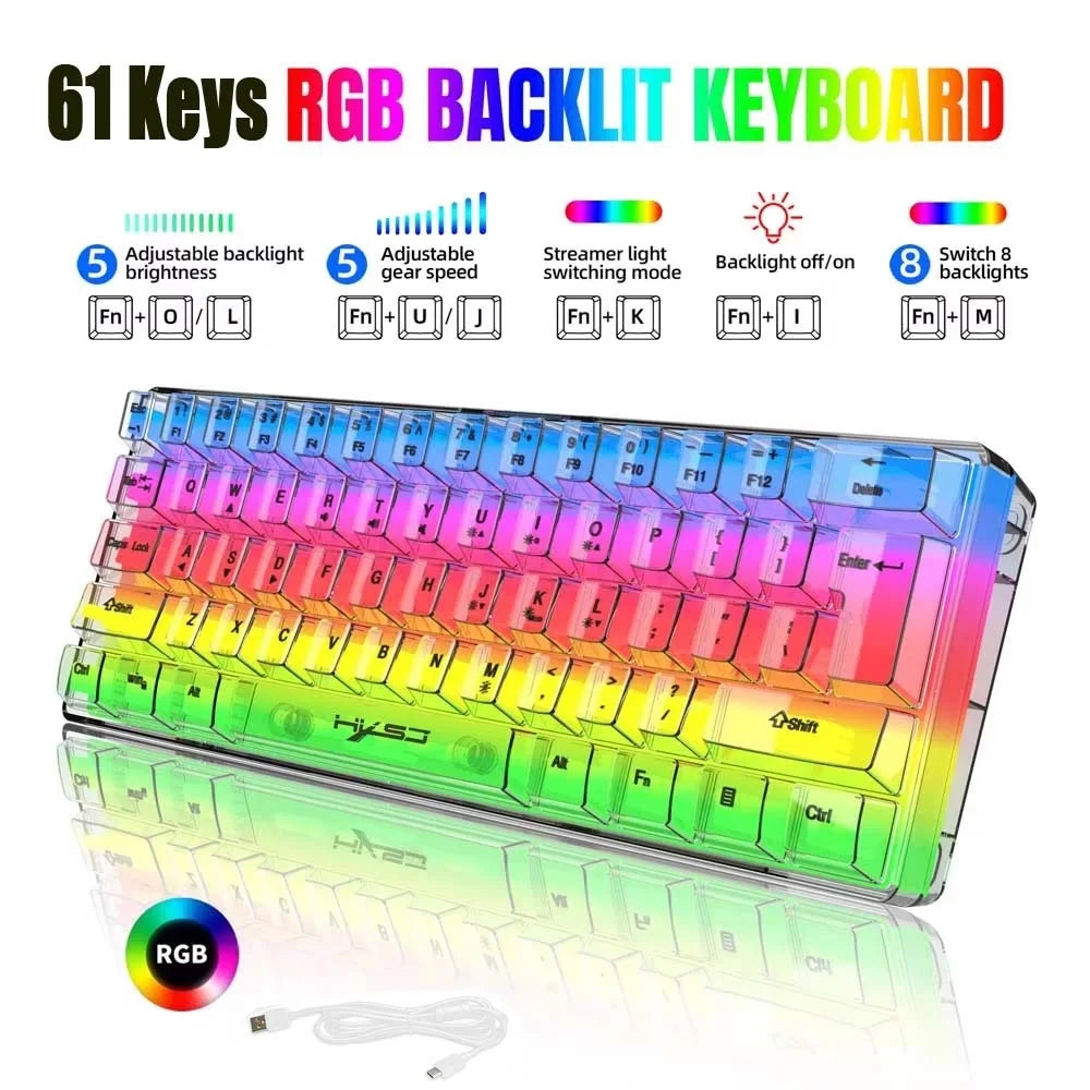 Transparent RGB Mechanical Gaming Keyboard - 61 Keys