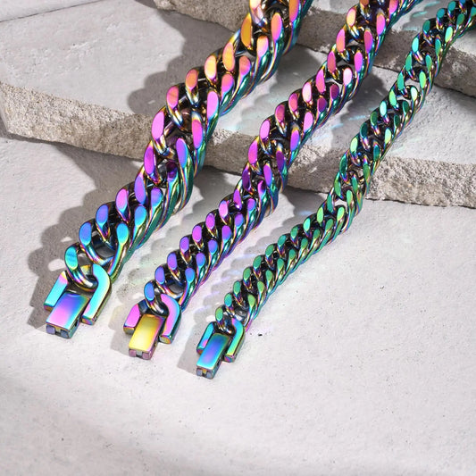 Rainbow Cuban Link Bracelet - 8mm/10mm/12mm Stainless Steel