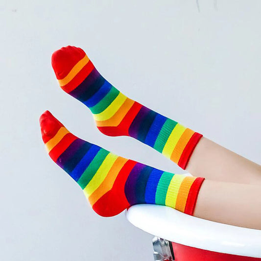 Colorful Cartoon Rainbow Striped Cotton Socks