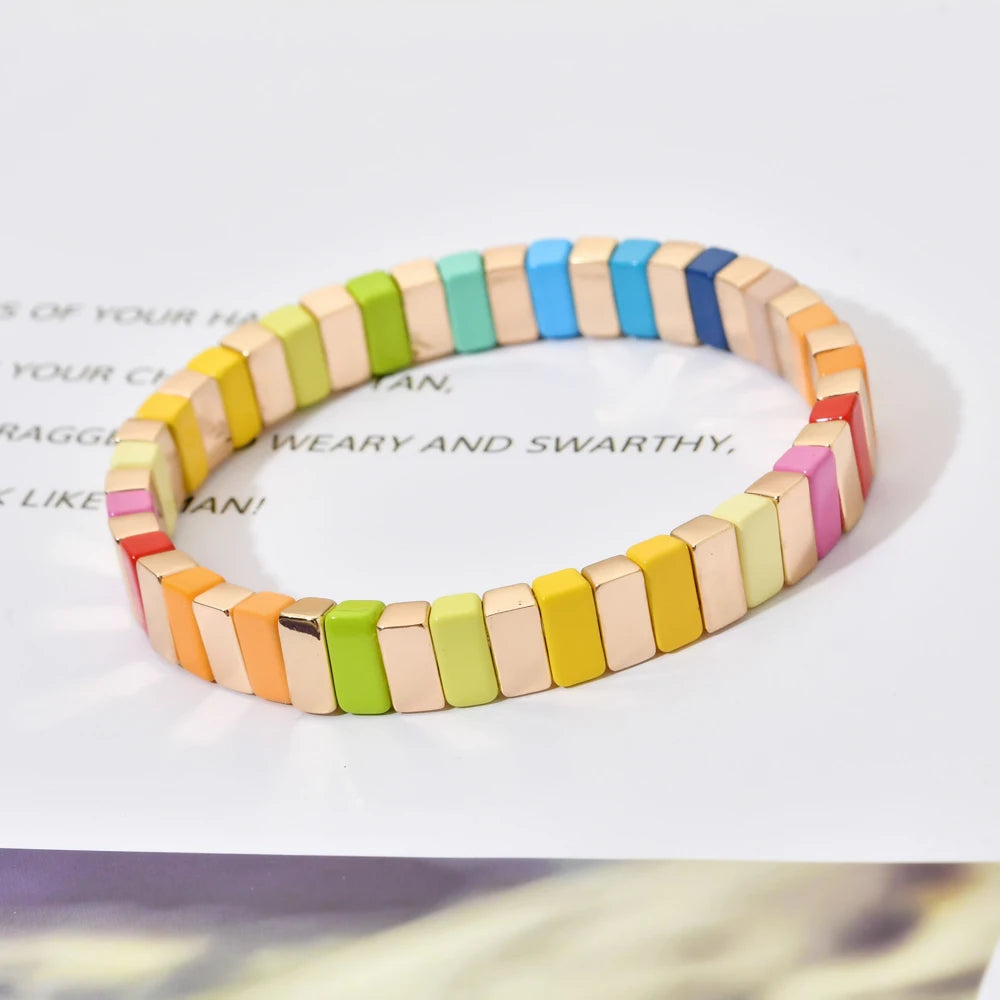 Handmade Women’s Rainbow Enamel Bracelet - Stackable Jewelry