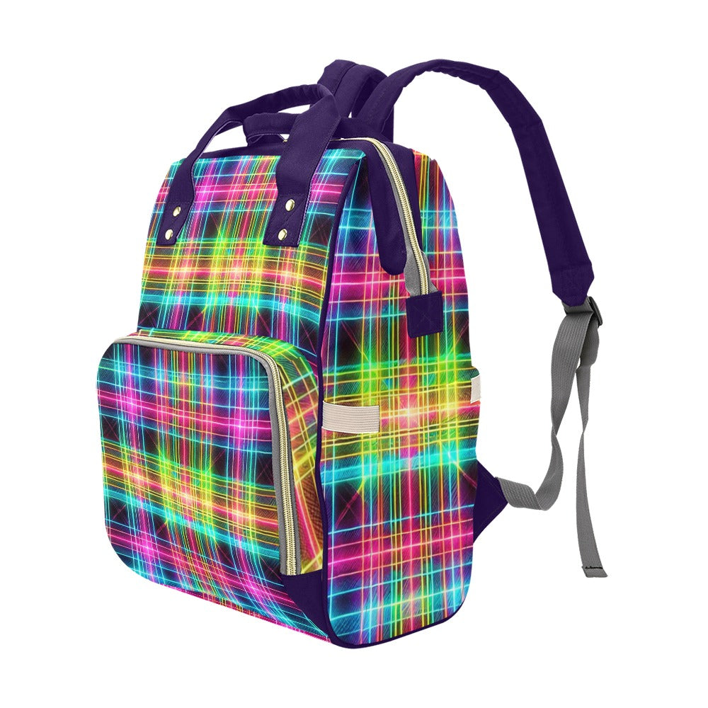 Neon Rainbow Plaid Multi-Function Backpack