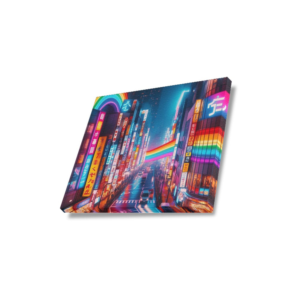 Neon Rainbow Downtown Tokyo Japan Framed Canvas Print